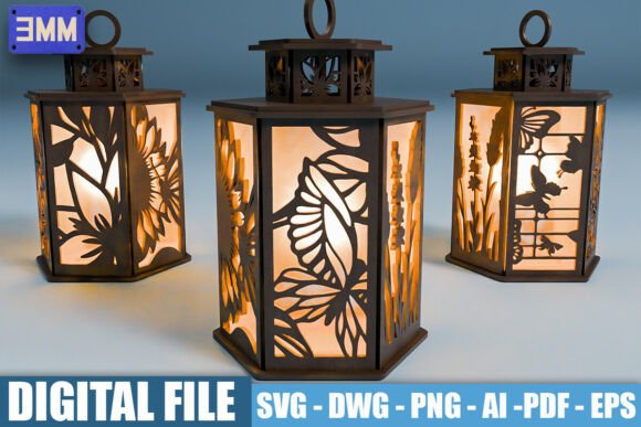 3D Butterfly & Floral Lantern Laser Cut Files