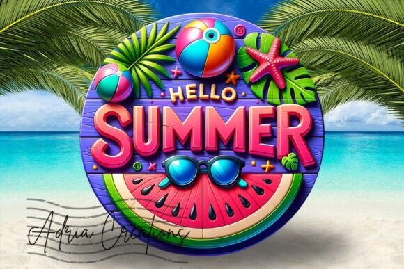 3D Hello Summer Round Welcome Sign PNG