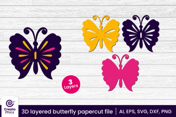 3D Layered Butterfly SVG Design