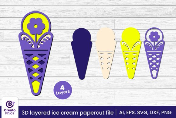 3D Layered Ice Cream SVG for Crafts