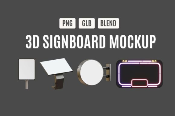 3D Signboard Mockup Set 3: Elevating Visual Branding with Realistic Digital Assets