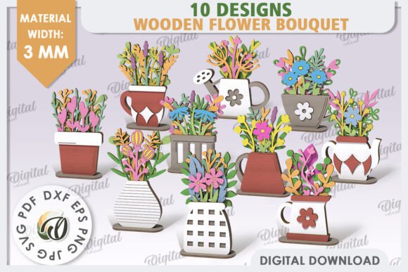 3D Wooden Flower Bouquet LaserCut Bundle