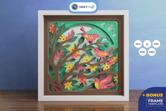 Birds on Soft Color Tree 3D Paper Art