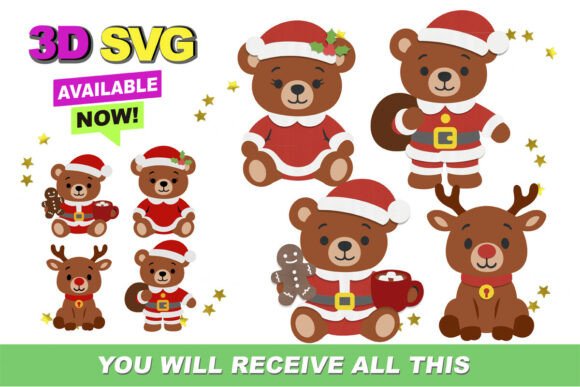 Christmas Bear Elements 3D SVG and PNG: Elevating Holiday Crafting with Modern Digital Assets
