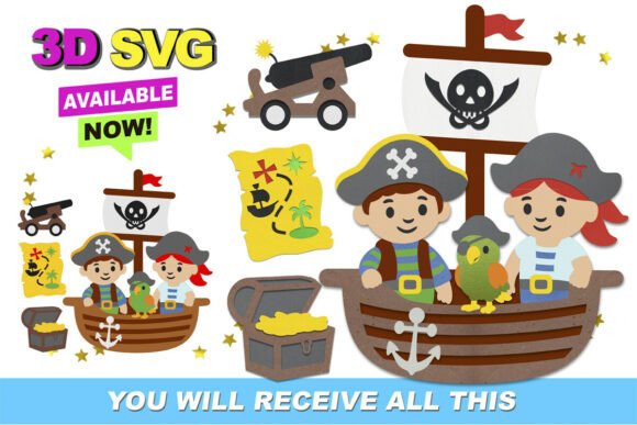 Cute Pirate Elements 3D SVG Guide