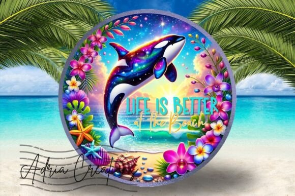Enhancing Coastal Decor with the 3D Orca Round Welcome Wreath Sign Png