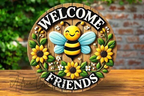 Enhancing Digital Craft Projects with 3D Bee Welcome Friends Round Clipart PNG