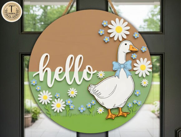Hello Spring Round Sign 3D Laser Cut: Elevate Your Porch with Whimsical Charm