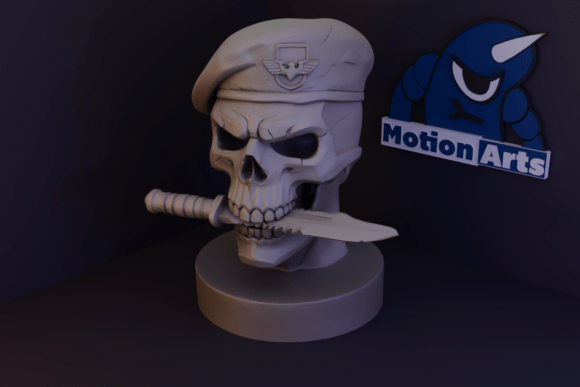 Military Skull with Knife 3D Model