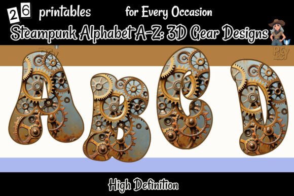 Steampunk Alphabet A-Z: 3D Gear Art