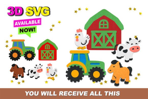 Tractor Farm Elements 3D SVG